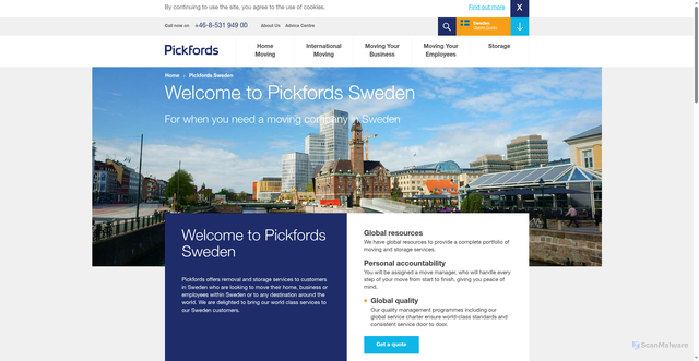 Security scan screenshot of https://pickfords-removals.se
