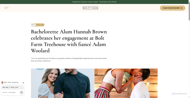 Security scan screenshot of https://www.boltfarmtreehouse.com/blog/hannah-brown-adam-woolard-engaged