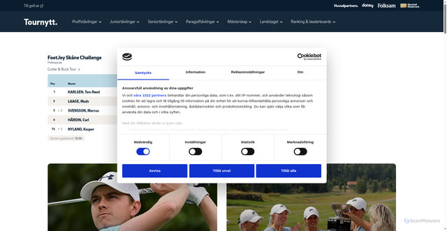 Security scan screenshot of https://tournytt.se/?utm_source=newsletter&utm_medium=email&utm_campaign=Partnererbjudande_V_ster_sstad_v_33_2026&dt_id=fcd58f97-538d-4232-8bec-ce92f0c0cceb