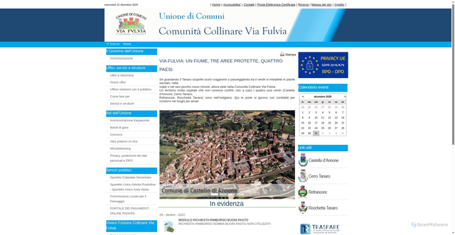 Security scan screenshot of https://www.unioneviafulvia.at.it/