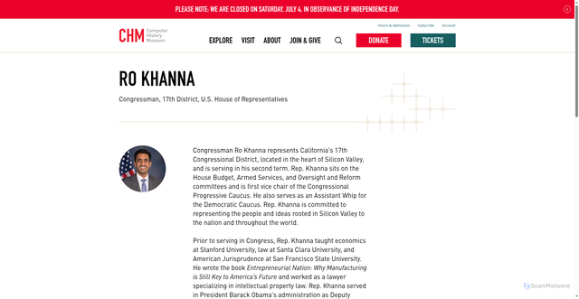 Security scan screenshot of https://computerhistory.org/profile/ro-khanna/