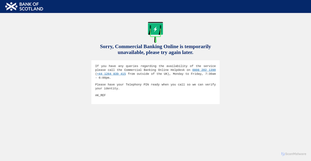 Security scan screenshot of https://cbonline.bankofscotland.co.uk