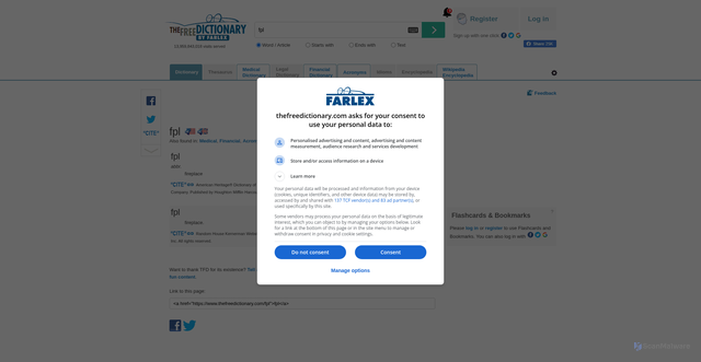 Security scan screenshot of https://www.thefreedictionary.com/fpl