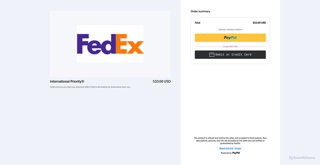 Security scan screenshot of https://www.paypal.com/ncp/payment/CGAPQGZ7LGEMY