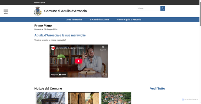 Security scan screenshot of https://www.comune.aquiladarroscia.im.it/
