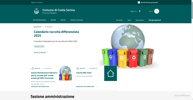 Security scan screenshot of https://www.comune.costaserina.bg.it/home/index.html