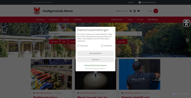 Security scan screenshot of https://www.comune.merano.bz.it/de