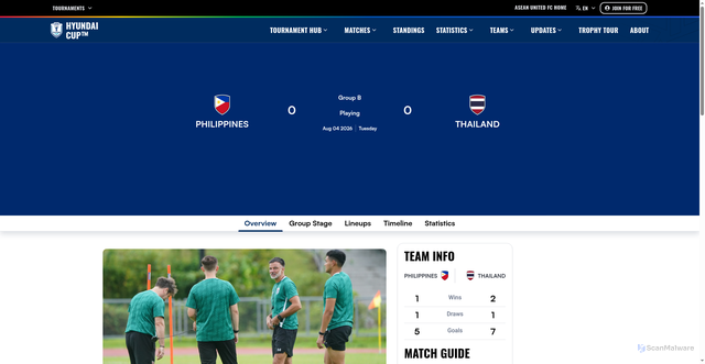 Security scan screenshot of https://aseanutdfc.com/asean-championship/match/9lu0iledwtdn6zu7smkjmtiqc/details