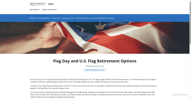 Security scan screenshot of https://www.saccounty.gov/content/saccounty/us/en/articles/2026-articles/flag-day-and-us-flag--retirement-options.html