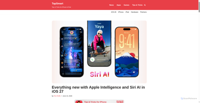 Security scan screenshot of https://www.tapsmart.com/news/siri-ai-ios-27-preview/