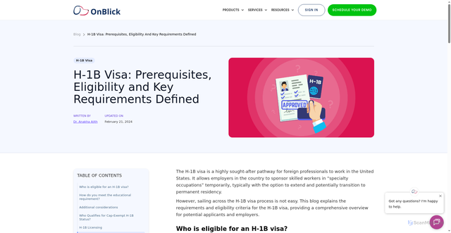 Security scan screenshot of https://www.onblick.com/blogs/h-1b-visa-requirements-and-eligibility-criteria
