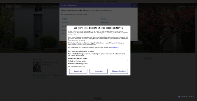 Security scan screenshot of https://www.findagrave.com