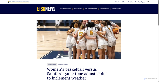 Security scan screenshot of https://news.etsu.edu/articles/womens-basketball-versus-samford-game-time-adjusted-due-to-inclement-weather