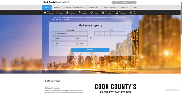 Security scan screenshot of https://www.cookcountypropertyinfo.com/