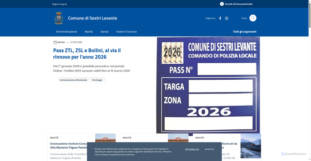 Security scan screenshot of https://www.comune.sestri-levante.ge.it/