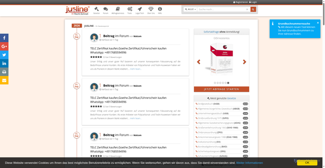 Security scan screenshot of https://www.jusline.at