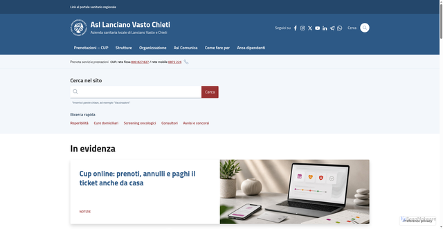 Security scan screenshot of https://www.asl2abruzzo.it