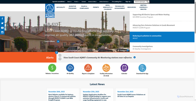 Security scan screenshot of https://www.aqmd.gov/