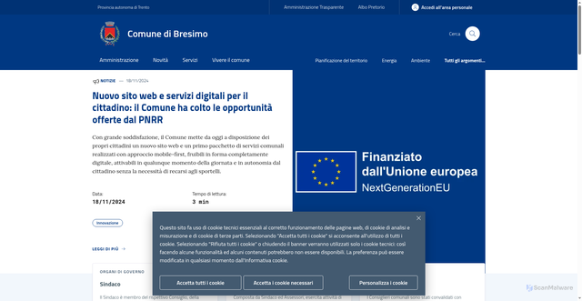 Security scan screenshot of https://www.comune.bresimo.tn.it/
