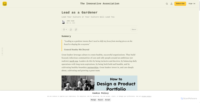 Security scan screenshot of https://productcommunity.substack.com/p/lead-as-a-gardener-418