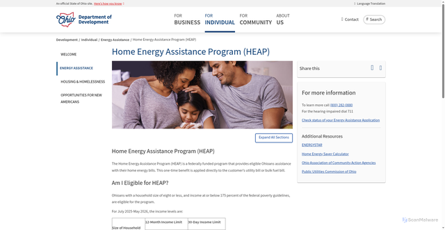 Security scan screenshot of https://development.ohio.gov/individual/energy-assistance/1-home-energy-assistance-program