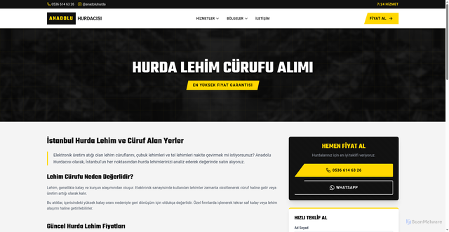 Security scan screenshot of https://hurda.pages.dev/hizmetler/hurda-lehim-curufu-alimi.html