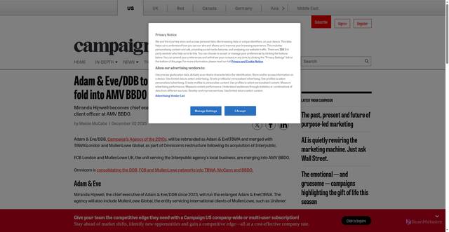 Security scan screenshot of https://www.campaignlive.com/article/adam-eve-ddb-merge-tbwa-london-fcb-fold-amv-bbdo/1941781