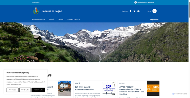 Security scan screenshot of https://www.comune.cogne.ao.it/