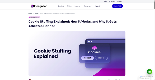 Security scan screenshot of https://incogniton.com/blog/cookie-stuffing-explained-how-it-works-and-why-it-gets-affiliates-banned/