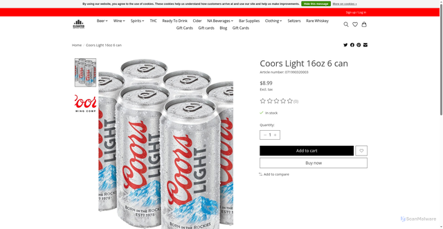 Security scan screenshot of https://www.elevatedbws.com/coors-light-16oz-6-can.html?srsltid=AfmBOop64MCuYIpmRiTt53j76pXC077UOvGotcanLuGnfx1WULtwt_ak