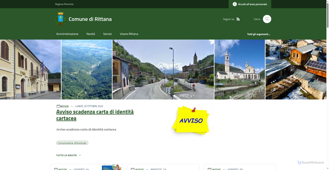 Security scan screenshot of https://www.comune.rittana.cn.it/