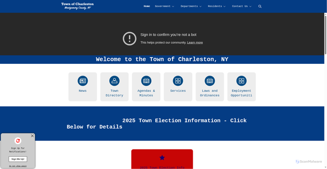 Security scan screenshot of https://nytownofcharleston.gov/