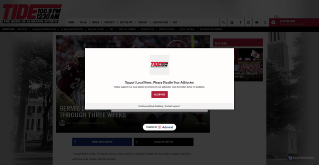 Security scan screenshot of https://tide1009.com/germie-bernard-nfl-draft-buzz-2026/