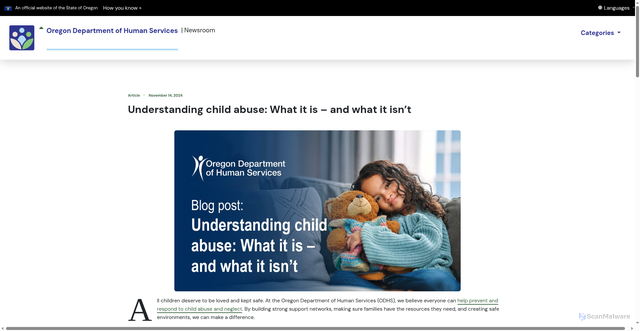 Security scan screenshot of https://apps.oregon.gov/oregon-newsroom/OR/ODHS/Posts/Post/blog-understanding-child-abuse-what-it-is-and-what-it-isnt