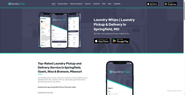 Security scan screenshot of https://laundrywhips.com/?x=39110527011730