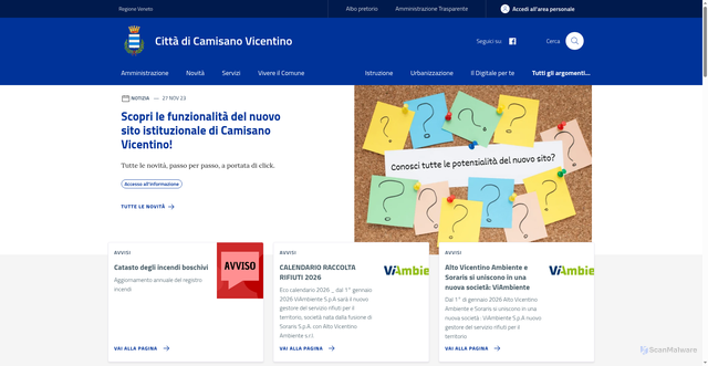 Security scan screenshot of https://www.comune.camisanovicentino.vi.it/