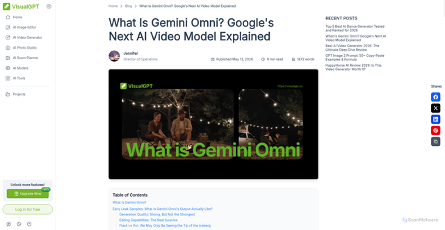 Security scan screenshot of https://visualgpt.io/blog/what-is-gemini-omni
