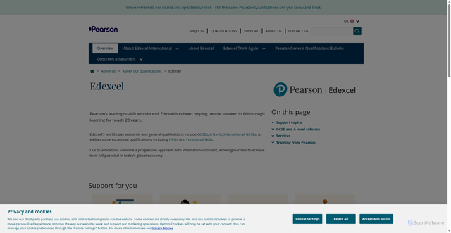 Security scan screenshot of https://qualifications.pearson.com/en/about-us/qualification-brands/edexcel.html