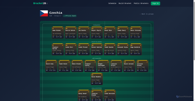 Security scan screenshot of https://bracket26.com/team/CZE