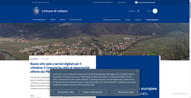 Security scan screenshot of https://www.comune.calliano.tn.it/