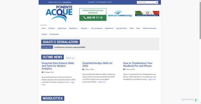 Security scan screenshot of https://www.ponenteacque.it