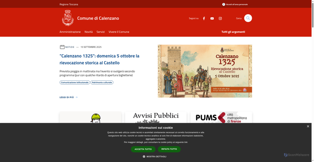 Security scan screenshot of https://www.comune.calenzano.fi.it/it