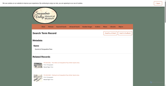 Security scan screenshot of https://snoqualmievalleymuseum.pastperfectonline.com/bysearchterm?keyword=Summit+of+Snoqualmie+Pass