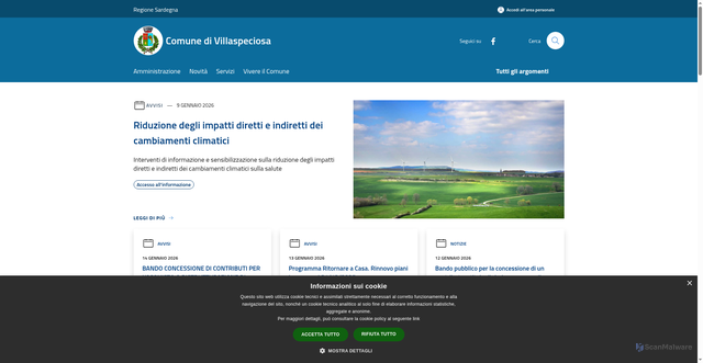 Security scan screenshot of https://www.comune.villaspeciosa.ca.it/it