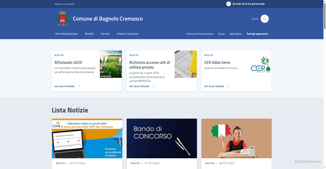 Security scan screenshot of https://comune.bagnolocremasco.cr.it/