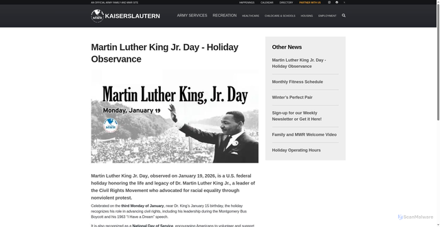 Security scan screenshot of https://kaiserslautern.armymwr.com/happenings/martin-luther-king-jr-day-holiday-observance