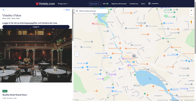 Security scan screenshot of https://sv.hotels.com/emailclick/UFszSddtJ62pX83blDdqf94KWB6MkdTijJdM5cPf_l83sB6B2CMo9tf8-_Dr21F2OG_TXxHUd0GN7E_x2l57iHcB/trips/72070527756109/details/NjA2ZTU0YmMtZWUwNS02NzdiLWFhMjQtZWIxMDMwMTY1NDM0OzZhMDIyNmU5LTZkZWItNGFmZC1hMTBlLWU5N2QwNGI3YTU2ZV8wOzA?siteid=300000011&EMLCID=HCOM-SE.TRC.UNKWN.2d3d033161682fd9668bed9f3714038c.EML&EMLDTL=DATE20260128-LANGSV_SE.TESTX.VERSX.CAT02G255&cta=genericNotification.general.link