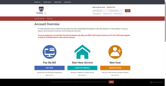 Security scan screenshot of https://limawater.cityhall.lima.oh.us/