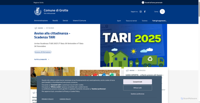 Security scan screenshot of https://www.comune.grotte.ag.it/