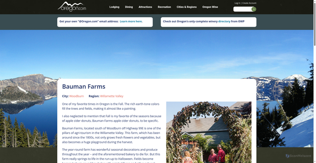 Security scan screenshot of https://oregon.com/attractions/bauman-farms